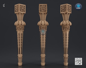 Furniture Leg 3D Model For Cnc Router, Wood Carving Digital File, Column Design, Model No. SKWL1010