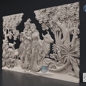 Modelo STL 3D de Radha Krishna, modelo Carvign, archivo ArtCAM para tallado con enrutador CNC, archivos CNC, madera, arte, decoración de pared 3D1070 imagen 2