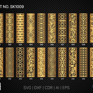 20 Pannello decorativo / Set SK1009 / Divisorio, Schermo, Partizioni, Pannello porta Laser, Cnc, Plasma, Cricut File CDR, Svg, AI, Dxf, Eps