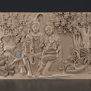 Lord Shiva Parvati STL 3D Model, Carvign Model, CNC Router Carving ArtCAM File, CNC files, Wood, Art, Wall Decor 3D1071