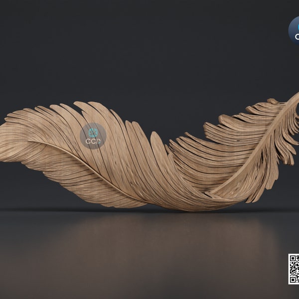 Wood Wall Art, Feather STL Model, CNC Router Carving ArtCAM File, Wall Sculpture, Wood Carving, 3D Model