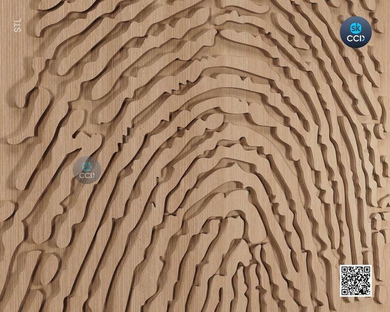 Wood Wall Art Fingerprint STL Model CNC Router Carving Artcam File 