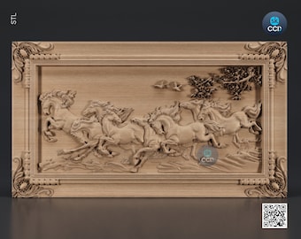 7 Horse 3D Relief Model in STL Format CNC Router Carving Engraving ArtCAM File