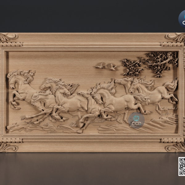 7 Horse 3D Relief Model in STL Format CNC Router Carving Engraving ArtCAM File