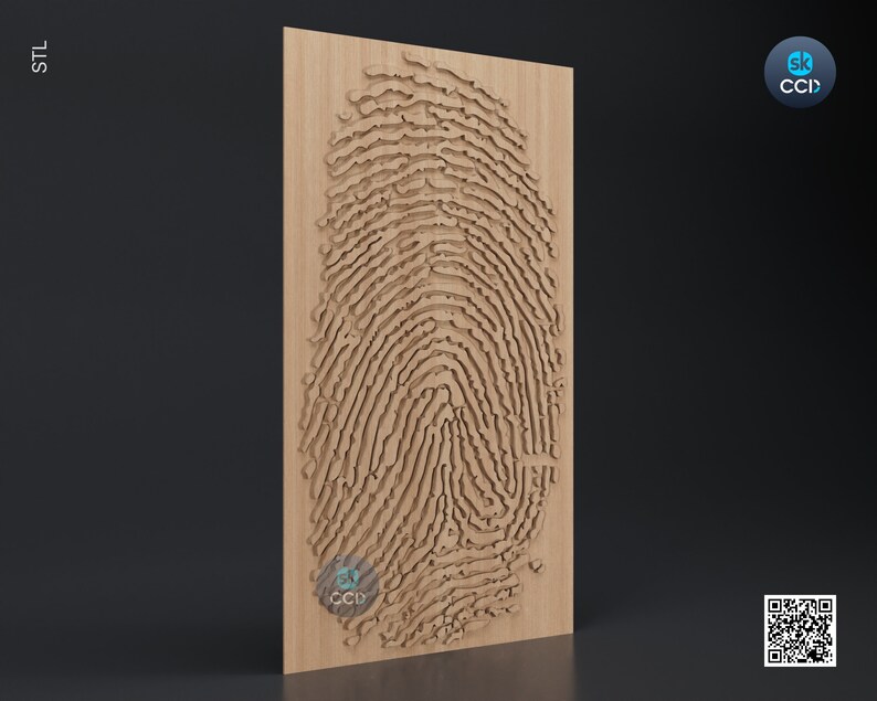 Wood Wall Art Fingerprint STL Model CNC Router Carving Artcam File 
