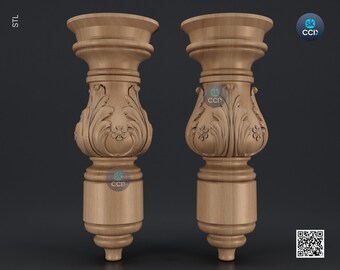 Furniture Leg 3D Model For Cnc Router, Wood Carving Digital File, Column Design, Model No. SKWL1017