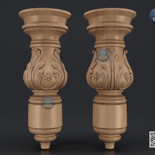 Furniture Leg 3D Model For Cnc Router, Wood Carving Digital File, Column Design, Model No. SKWL1017