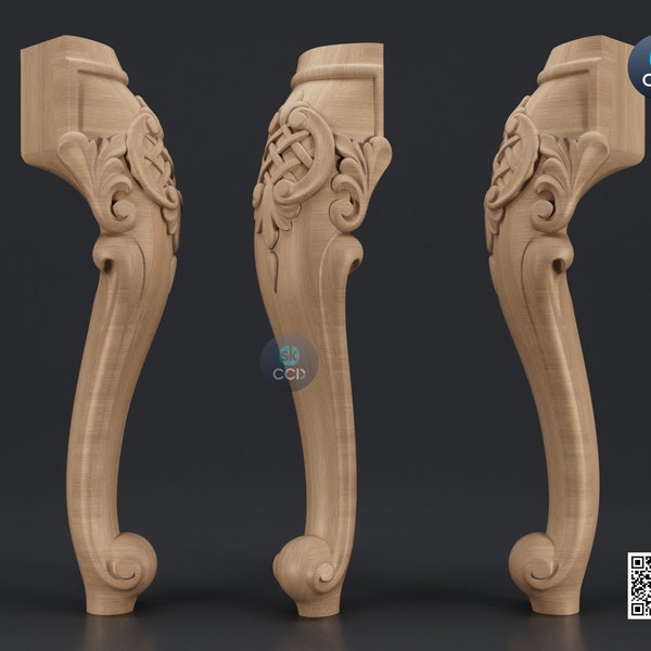 Furniture Leg 3D Model For Cnc Router, Wood Carving Digital File, Column Design, Model No. SKWL1034