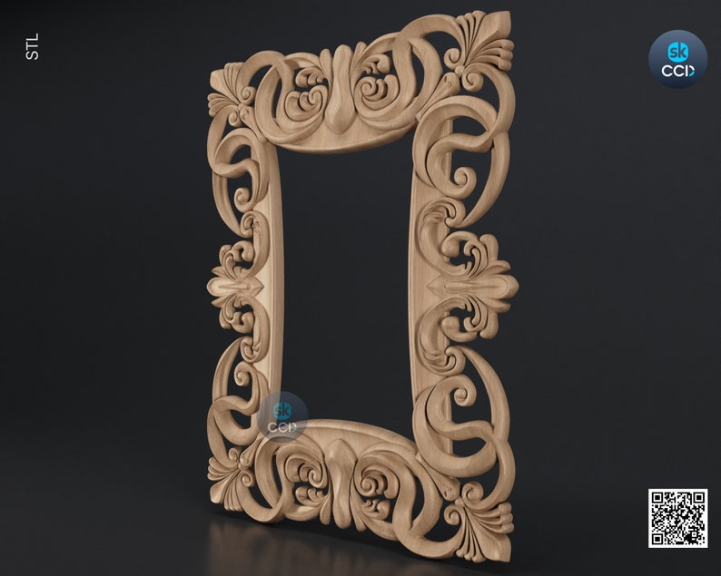 Carved Frame STL 3D Model, Carvign Frame, CNC Router Carving ArtCAM File, CNC files, Wood, Art, Wall Decor SKWF10243 image 3