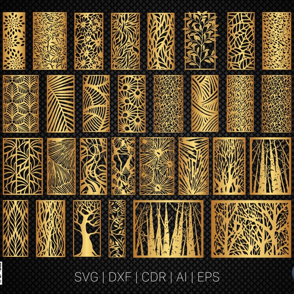 Pannello a parete, 30 modelli di art deco per partizioni decorative, file di taglio laser Dxf, Svg, Cdr, file vettoriali Eps