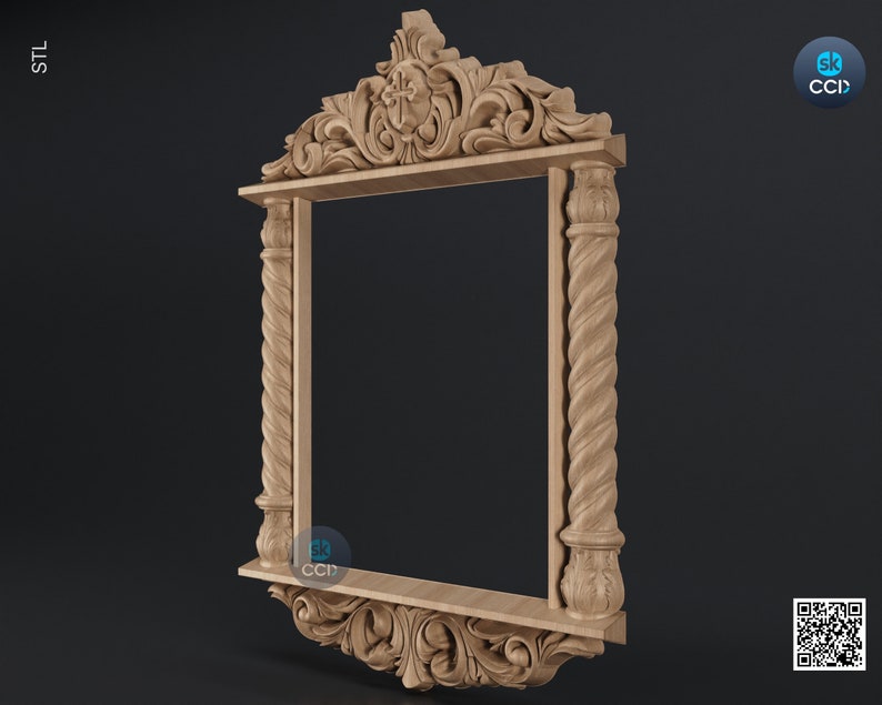 Carved Frame STL 3D Model, Carvign Frame, CNC Router Carving ArtCAM File, CNC files, Wood, Art, Wall Decor SKWF10255 image 3