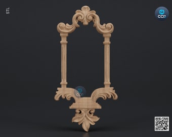 May include: A wooden frame with intricate carvings and a rectangular opening. The frame is made of light brown wood and has a distressed finish. The frame is perfect for adding a touch of elegance to any room.