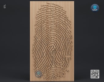 Wood Wall Art, Fingerprint  STL Model, CNC Router Carving ArtCAM File, Wall Sculpture, Wood Carving, 3D Model