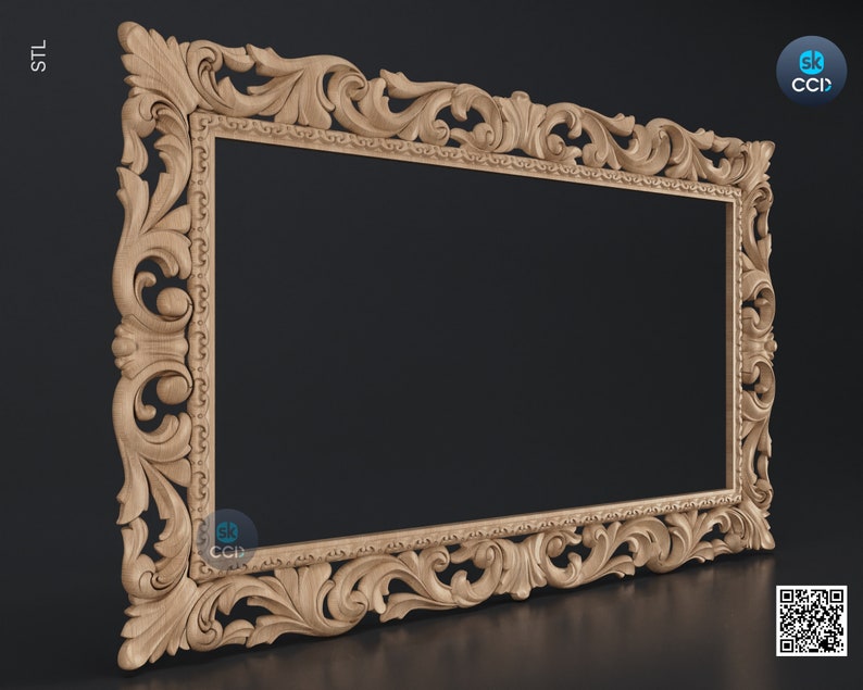 Carved Frame STL 3D Model, Carvign Frame, CNC Router Carving ArtCAM File, CNC files, Wood, Art, Wall Decor SKWF10144 image 2