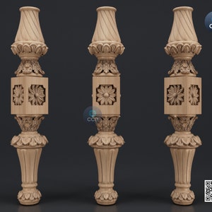 Furniture Leg 3D Model For Cnc Router, Wood Carving Digital File, Column Design, Model No. SKWL1007