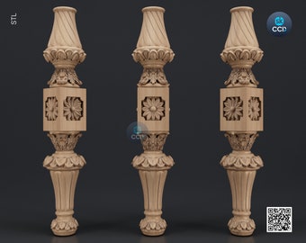 Furniture Leg 3D Model For Cnc Router, Wood Carving Digital File, Column Design, Model No. SKWL1007