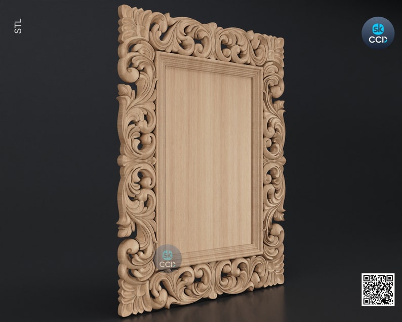 Carved Frame STL 3D Model, Carvign Frame, CNC Router Carving ArtCAM File, CNC files, Wood, Art, Wall Decor SKWF10237 image 2