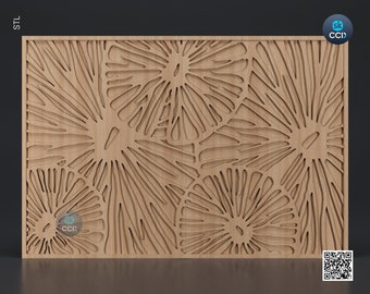 May include: A wooden wall panel with a decorative cutout design featuring multiple stylized flower shapes. The panel is light brown in colour and has a smooth, polished finish.
