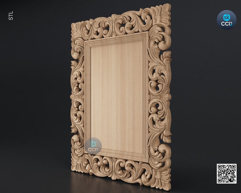 Carved Frame STL 3D Model, Carvign Frame, CNC Router Carving ArtCAM File, CNC files, Wood, Art, Wall Decor SKWF10237 image 3