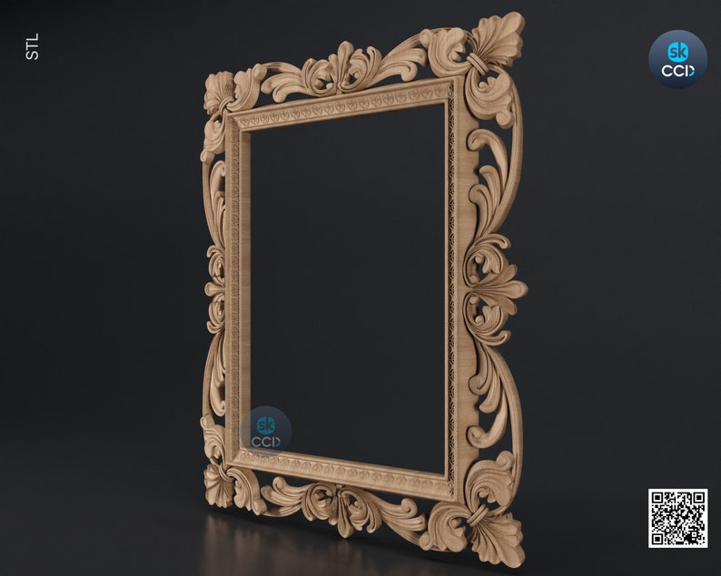 Carved Frame STL 3D Model, Carvign Frame, CNC Router Carving ArtCAM File, CNC files, Wood, Art, Wall Decor SKWF10259 image 3