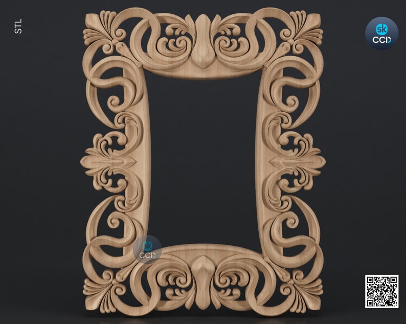 Carved Frame STL 3D Model, Carvign Frame, CNC Router Carving ArtCAM File, CNC files, Wood, Art, Wall Decor SKWF10243 image 1