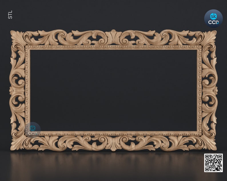 Carved Frame STL 3D Model, Carvign Frame, CNC Router Carving ArtCAM File, CNC files, Wood, Art, Wall Decor SKWF10144 image 1