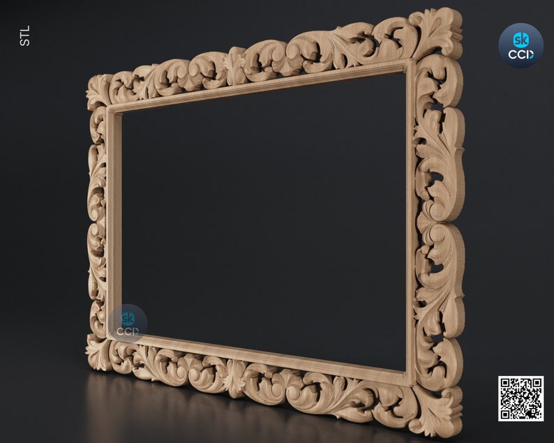 Carved Frame STL 3D Model, Carvign Frame, CNC Router Carving ArtCAM File, CNC files, Wood, Art, Wall Decor SKWF10246 image 3