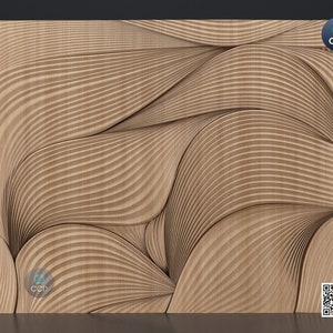 May include: A 3D wall panel made of wood with a wavy, flowing pattern. The panel is light brown in colour and has a subtle wood grain texture.