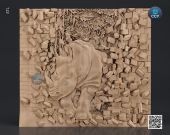 Wood Wall Art, Rhinocer STL Model, CNC Router Carving ArtCAM File, Wall Sculpture, Wood Carving, 3D Model