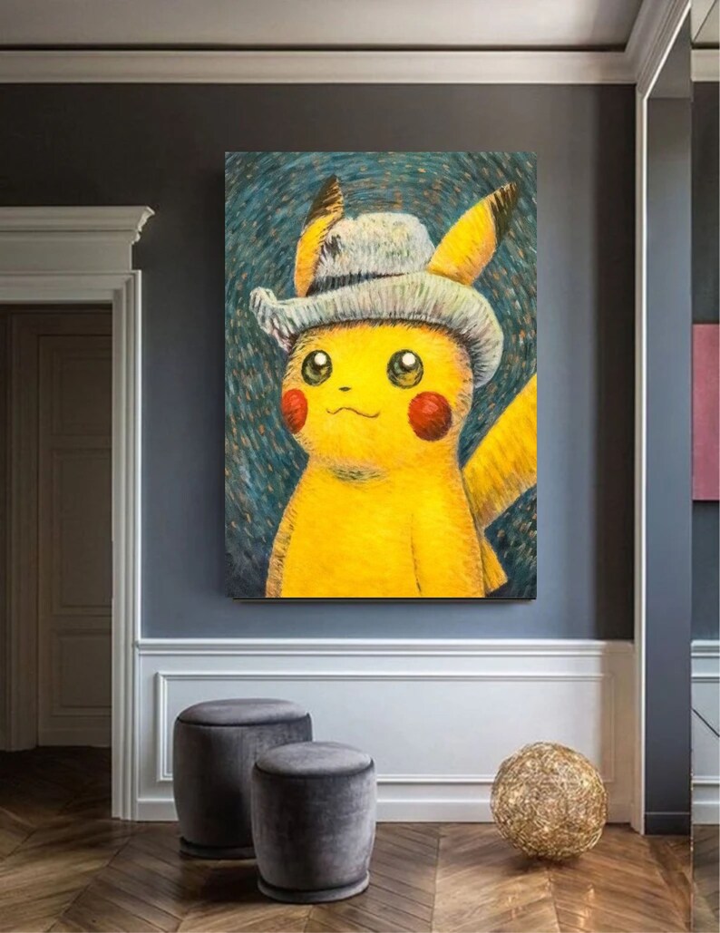 Pikachu Van Gogh Ready to Hang Canvas,van Gogh Pikachu Famous Artwork Poster,aesthetic Poster ...