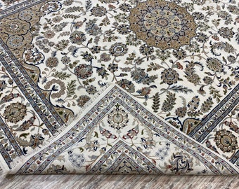 White Gold Traditional Persian Hand Knotted Wool and Silk Rug...Multiple Sizes Available