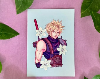 Ilustración de Final Fantasy VII, fanart de FF7, láminas de Cloud, Zack, Tifa y Aerith, dibujo estilo anime de videojuegos