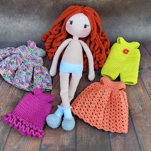 Amigurumi Bella with multiple dresses, Crochet pattern amigurumi doll, Crochet doll pattern, PDF girl doll, Doll pattern