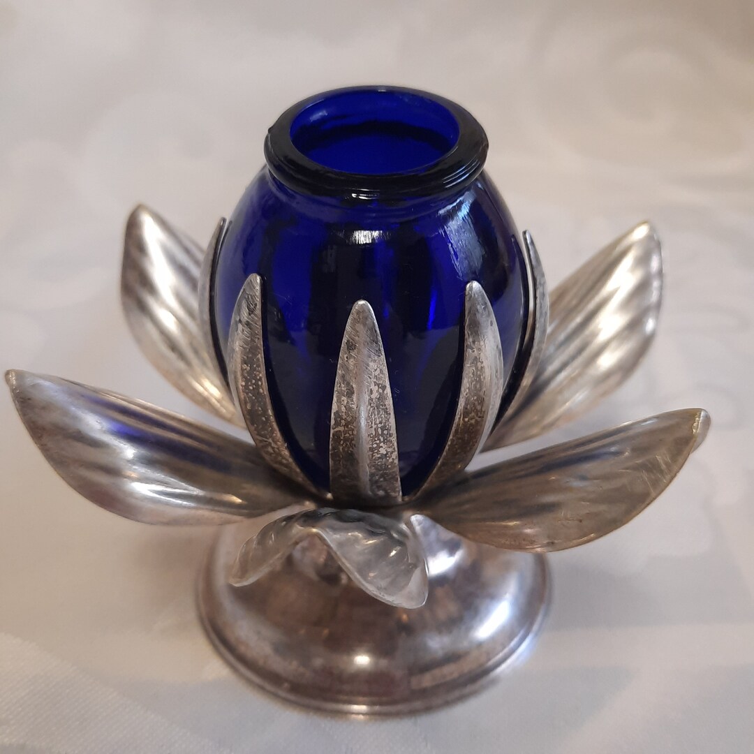 Candlestick in the Form of a Flower. Vintage Silver Plated Candlestick