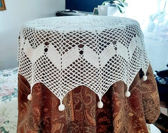 ヴィンテージホワイトクロシェコットンテーブルクロス：55インチ