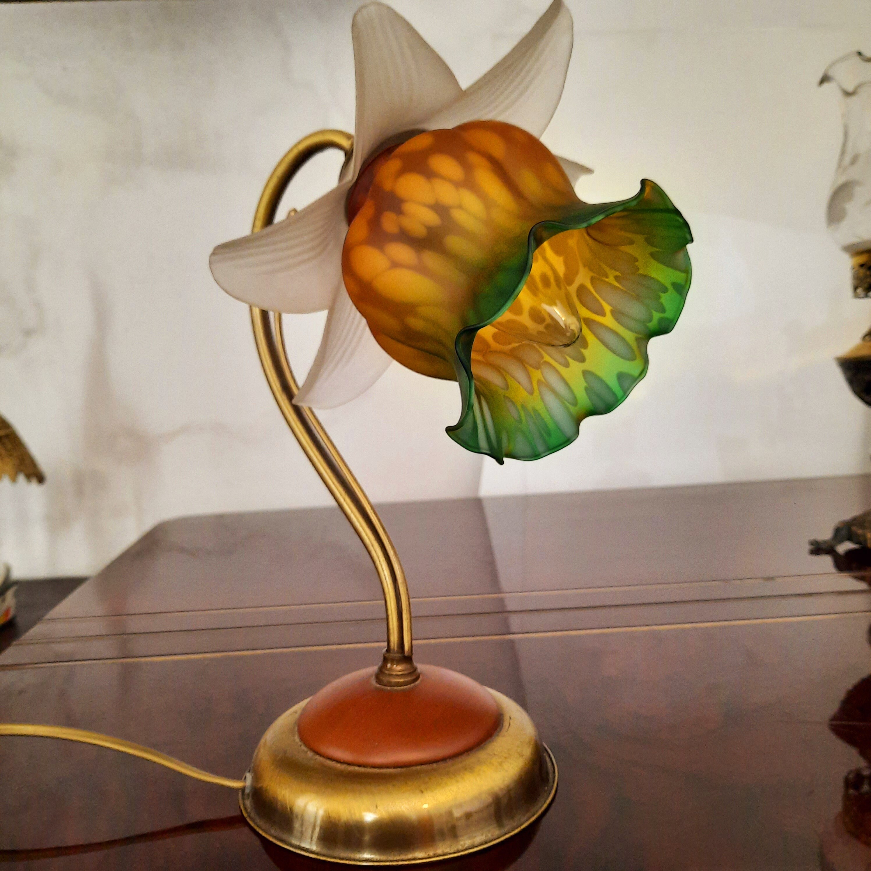 Vintage Lamp in Art Nouveau Style. Lamp Flower. Table Lamp in the Shape of a Flower. Brass Table Lamp. Etsy