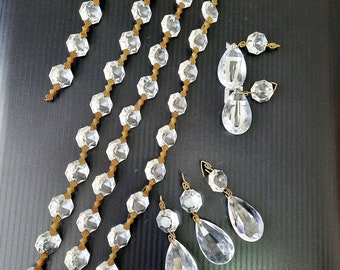 Cristal Asfour, corrente de cristal transparente, conta de cristal, corrente de guirlanda, contas de cristal octogonais, gotas de cristal, restauração de lustre.