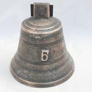 Antique brass bell. Vintage handmade bell.Bronze bell with a number.