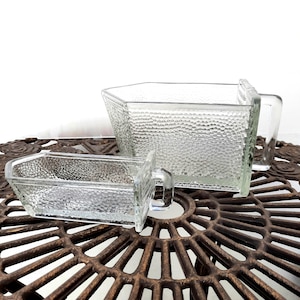 2 gavetas de vidro vintage com puxadores. Recipiente de vidro para guardar utensílios de cozinha. Caixa de vidro vintage da marca Ponset, anos 50. Alemanha.