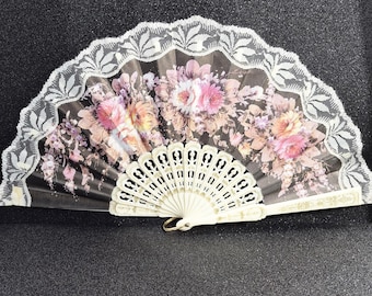 Abanico de mano vintage, abanico plegable hecho a mano