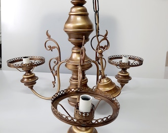 Vintage Brass Three-Arm Chandelier | Retro Pendant Light