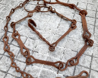 Catena per camino forgiata a mano con gancio - Decorazione rustica in stile fattoria