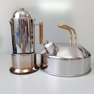 Durable vintage stainless steel teapot from the Suprema brand, Portugal.Stainless steel coffee pot Alpu Puppieni brand - Italy.