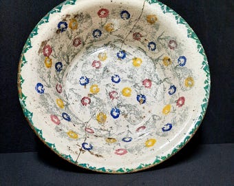 Vintage Portuguese Clay Salad Bowl: Enameled Ceramic, Rustic Decor