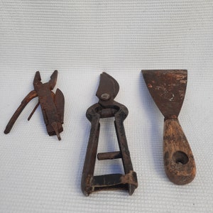 Lot of vintage metal tools for handicraft. set of old tools.