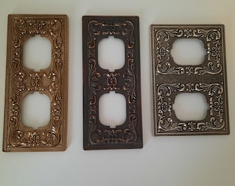 Switch cover. Decorative frame for sockets, switches. Metal plate for electrical outlet. Overlay.
