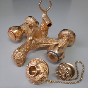 Beautiful Bathroom Faucet Regular Brass Hot Cold Water Faucet Handmade Gold Color Bathroom Faucet Vintage Brass Faucet.