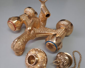 Handmade Vintage Brass Bathroom Faucet: Fish Spout, Hot Cold Water