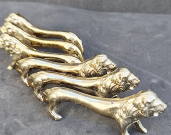 Juego de bloques para cuchillos con diseño de león vintage, soportes de latón para cuchillos