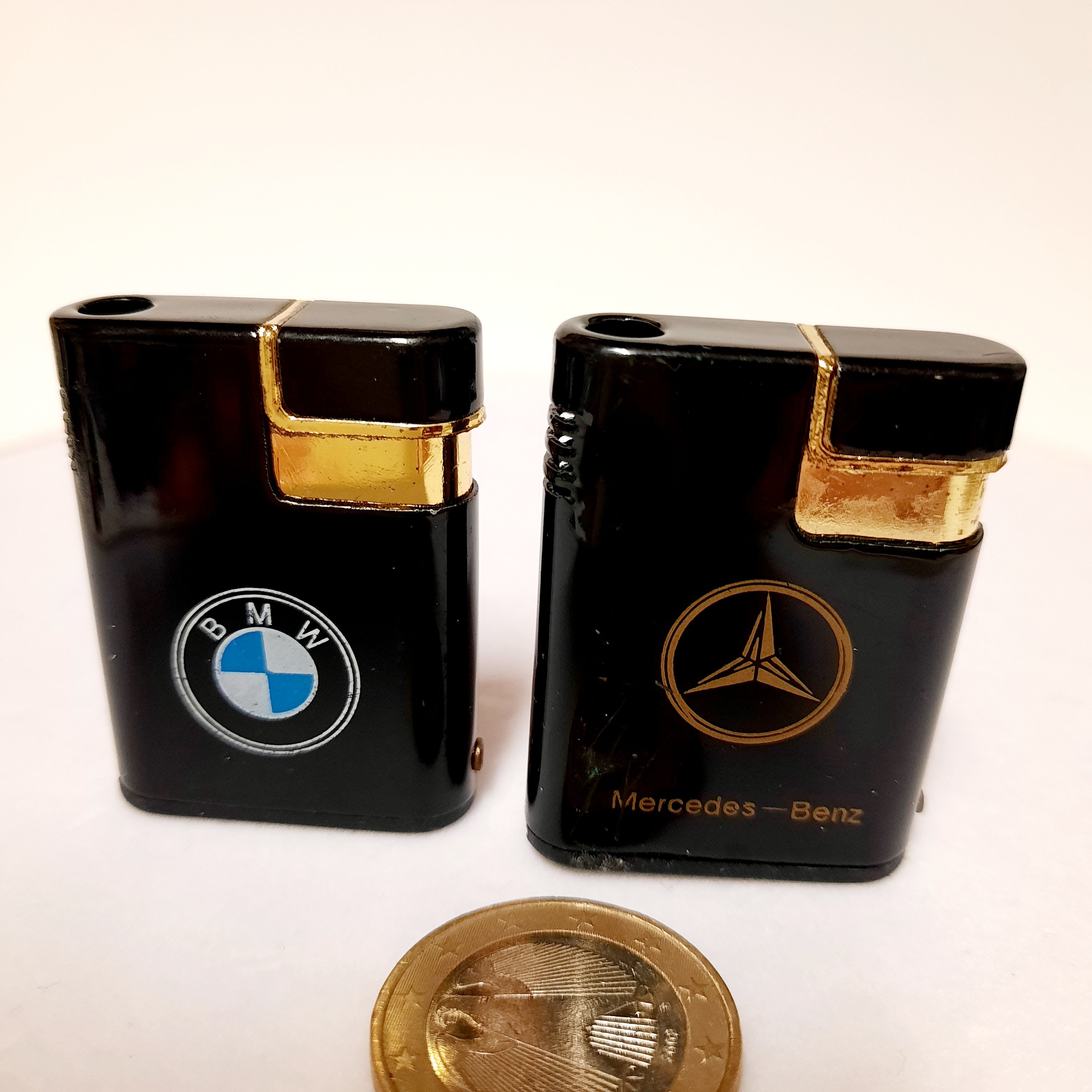 Vintage Lighters. Metal Lighters With Logos of Automobile Brands. Gas